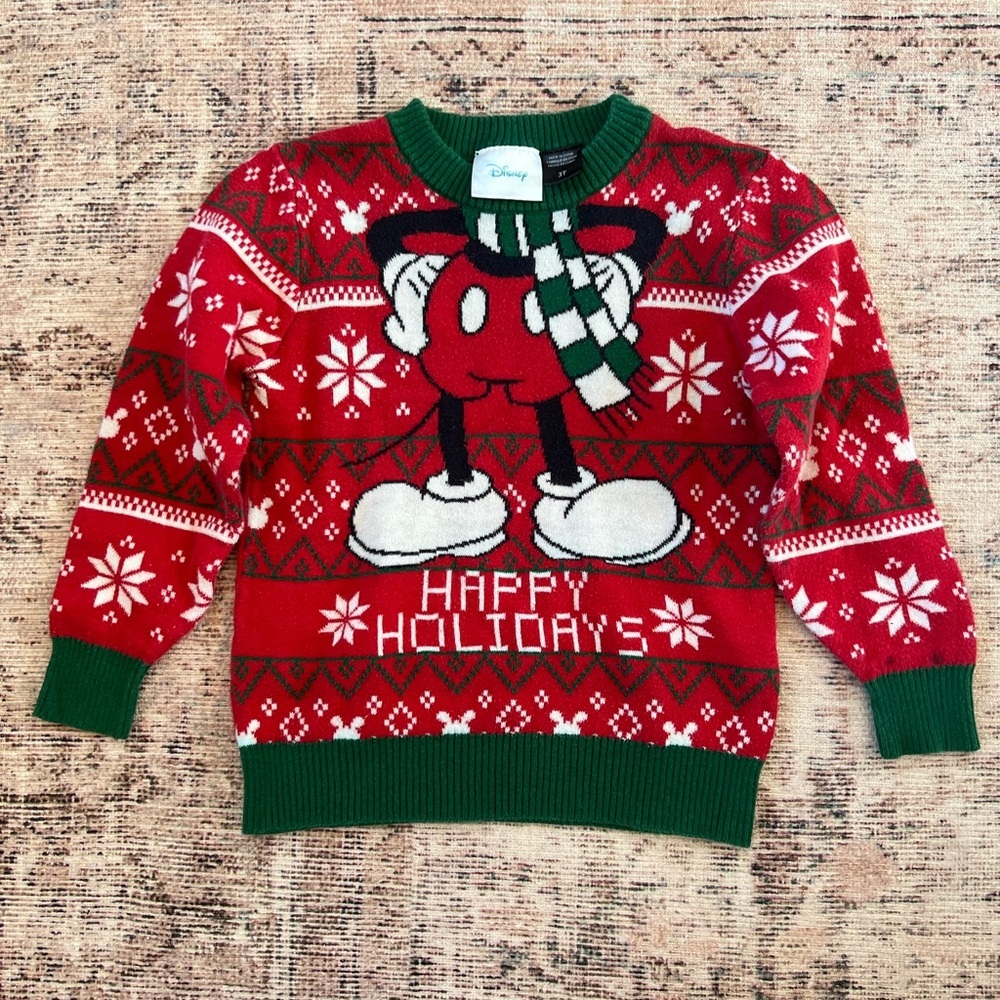 Disney Red and Green Mickey Mouse Holiday Sweater - Picture 1 of 3